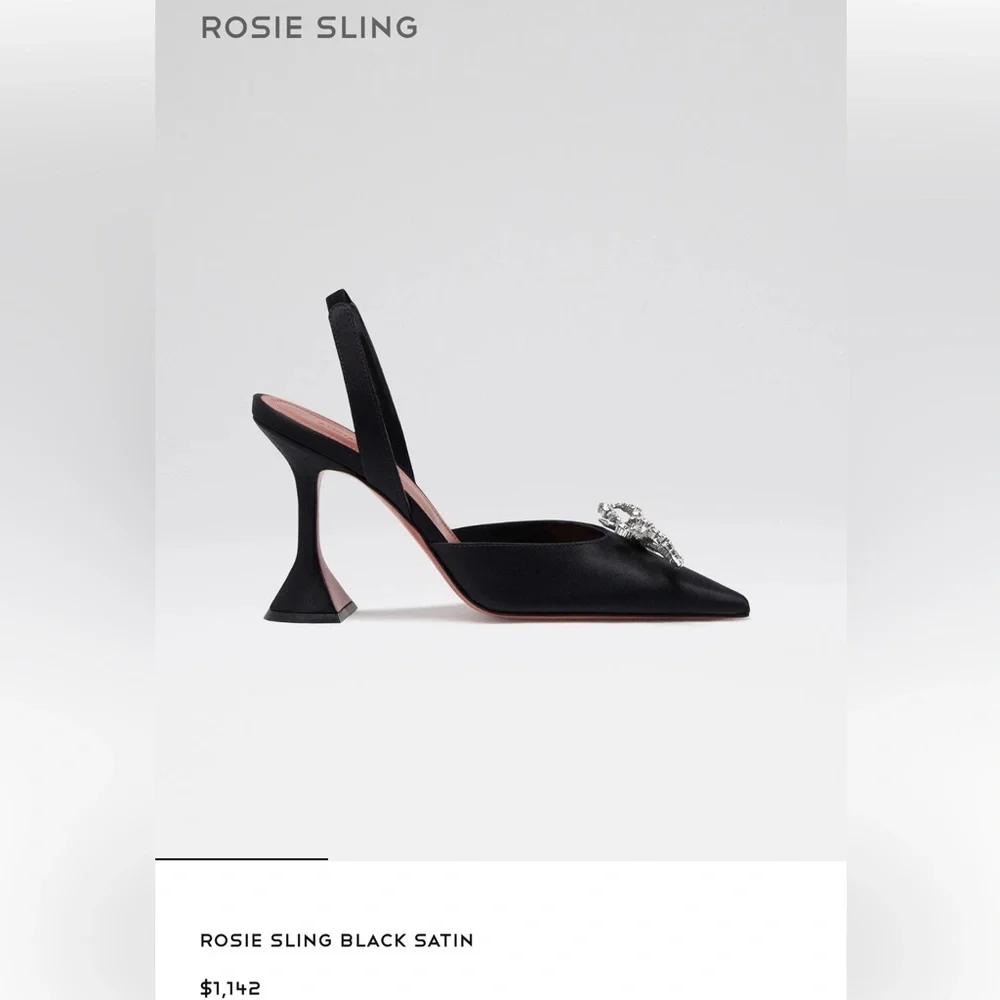 Amina Muaddi Black Satin Women's Heels with Crystal Bow - Picture 5 of 5